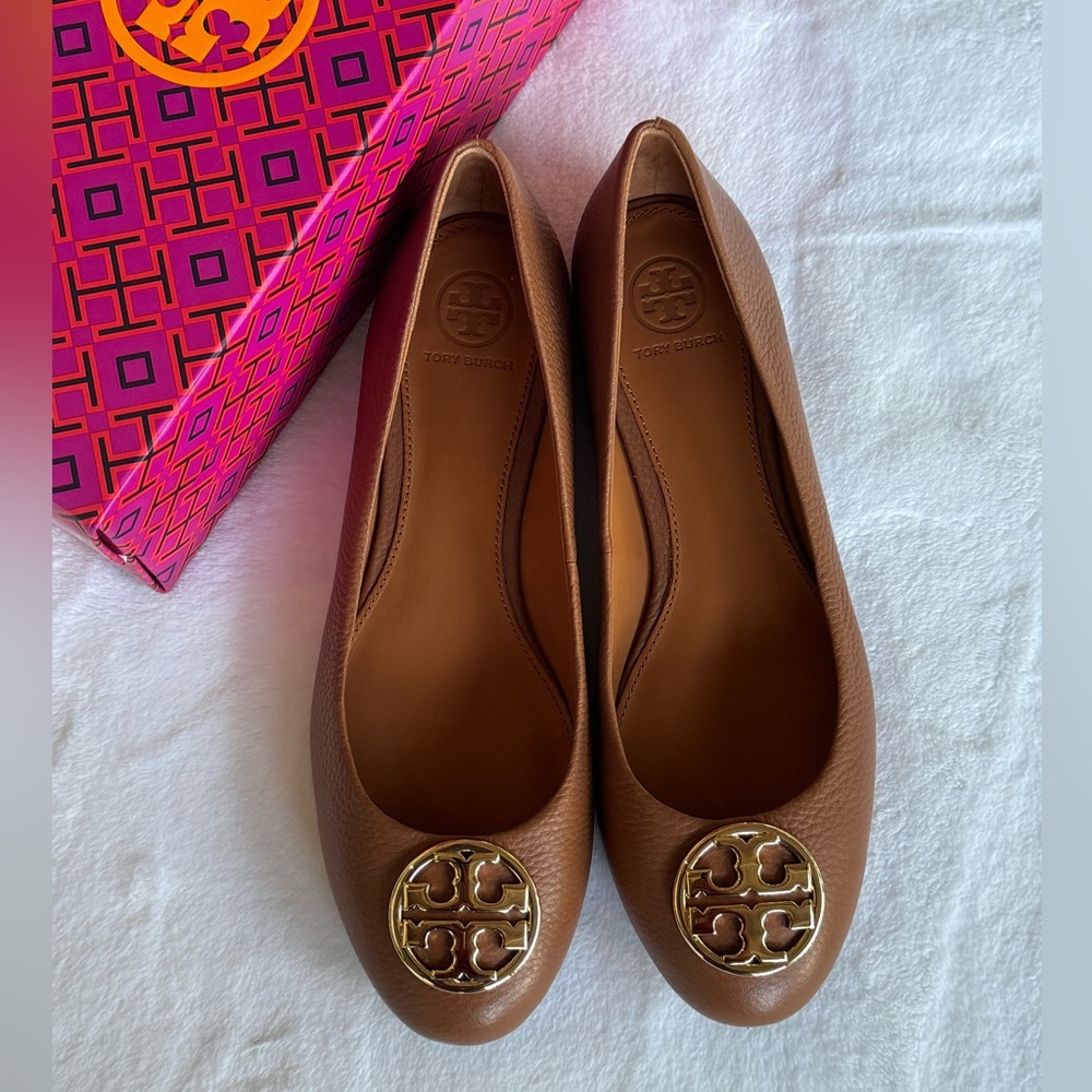 Tory Burch Brown Flats with Gold Logo